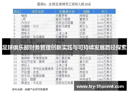 足球俱乐部财务管理创新实践与可持续发展路径探索 足球俱乐部财务管理创新实践与可持续发展路径探索